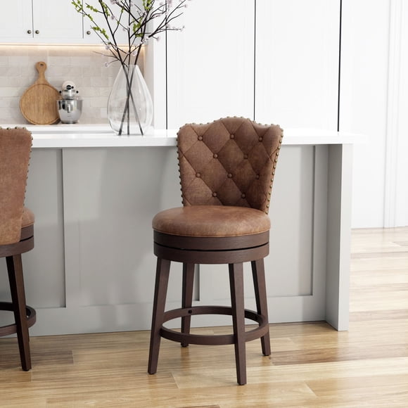 HH2Home Edenwood Wood Counter Height or Bar Height Swivel Stool