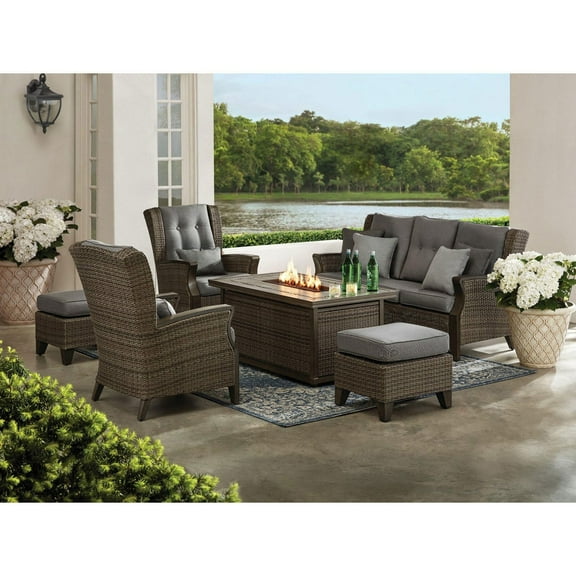 Member's Mark Newcastle Deep Seating Fire Set with Sunbrella Fabric, 6pc