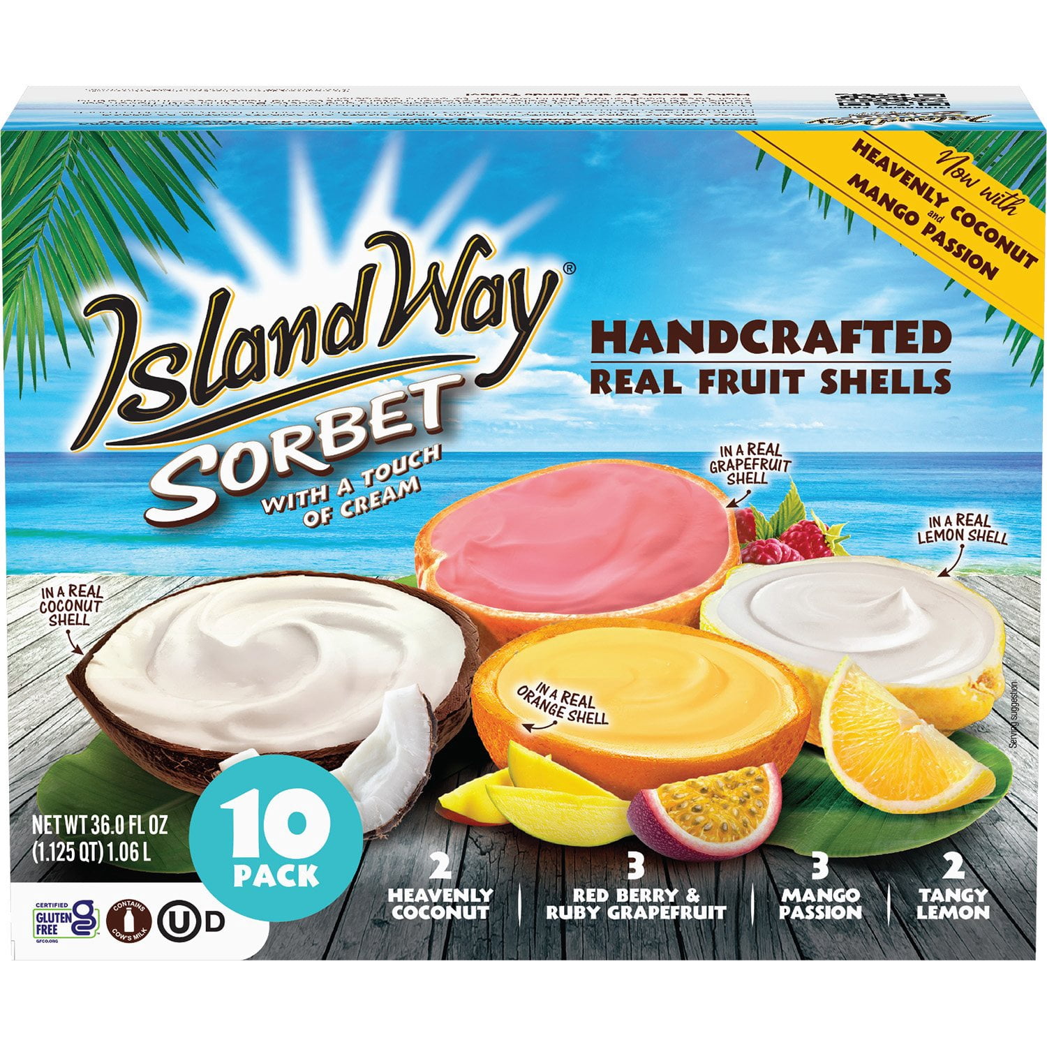 Island Way Handcrafted Assorted Fruit Sorbet, Frozen, 10 ct.