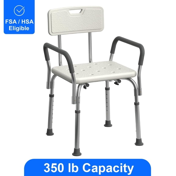 Medline Bath Bench with Back and Padded Arms, White
