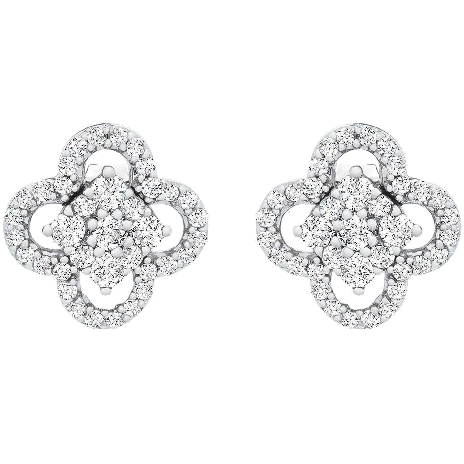 0.25 CT. T.W. I-I1 White Gold Diamond Clover Flower Stud Earrings