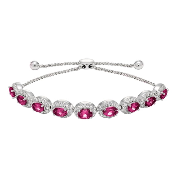Oval Cut Gemstone Halo Bolo Bracelet in Sterling Silver