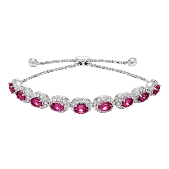 Oval Cut Gemstone Halo Bolo Bracelet in Sterling Silver