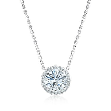 Lab Created Solitaire Halo Diamond Pendant Necklace in 18K Gold