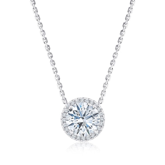 Lab Created Solitaire Halo Diamond Pendant Necklace in 18K Gold
