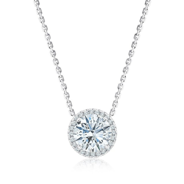 Lab Created Solitaire Halo Diamond Pendant Necklace in 18K Gold