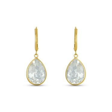 Pear Cut Gemstone Bezel Set Dangle Earrings in 14K Gold
