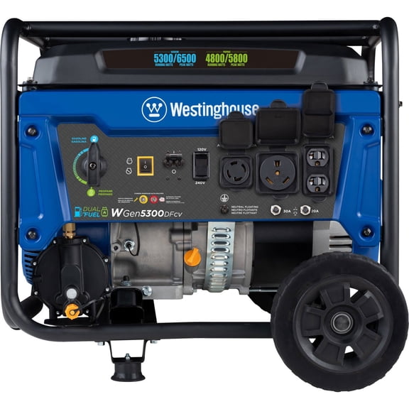 6500/5300–Watt Westinghouse Dual Fuel Portable Generator With CO Sensor + Propane Hose