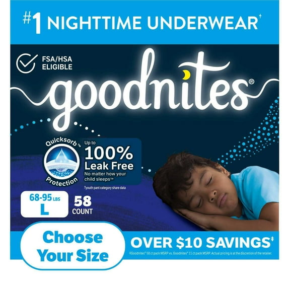 Goodnites Nighttime Bedwetting Underwear for Boys, Sizes Extra Small - Extra Extra Large