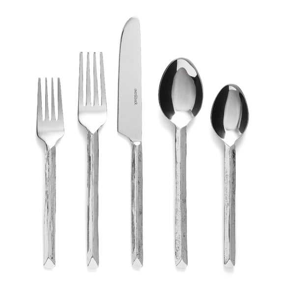 Over&Back Hammered Shiny Stainless Flatware, 20-Piece