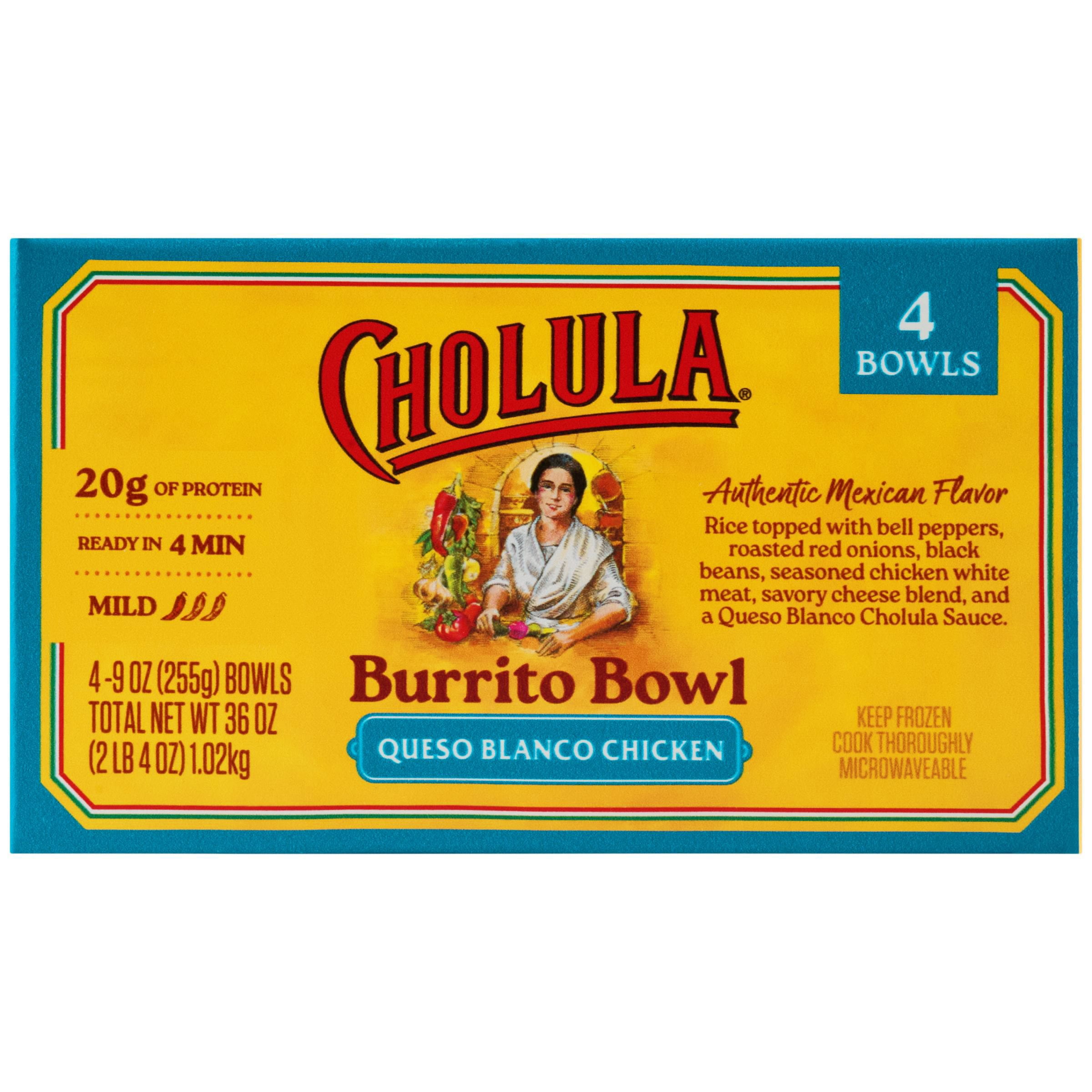 Cholula Queso Blanco Chicken Burrito Bowl, 9 oz. Each, 4 pk.