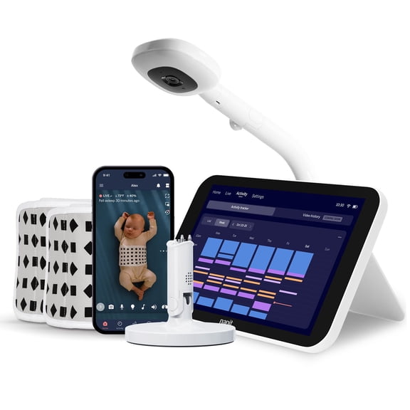 Nanit Welcome Home Bundle with Smart Video Monitor & Floor Stand, Home Display, Flex Stand and Breathing Bands