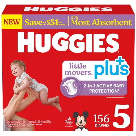 Huggies Little Movers Plus Baby Diapers, Size 3-7