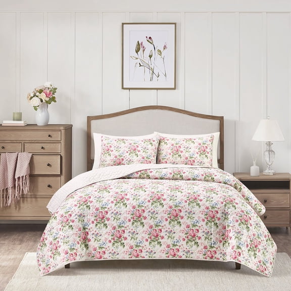 Laura Ashley 3-Piece Reversible Soft Quilt Set, Assorted Sizes