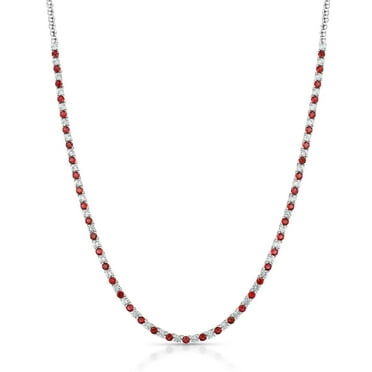 Round Cut Lab Created Gemstone Tennis Necklace in Sterling Silver