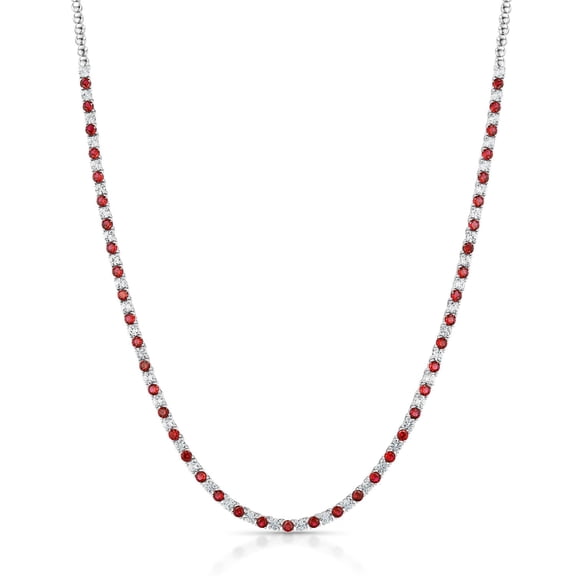 Round Cut Lab Created Gemstone Tennis Necklace in Sterling Silver