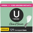 thumbnail image 1 of U by Kotex Clean & Secure Panty Liners, Regular, 129 ct., 1 of 6