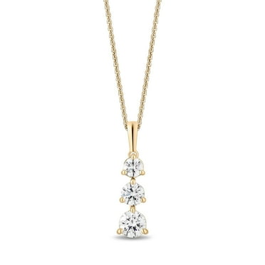 1.00 C.T. T. W. Round Cut Three Stone Diamond Pendant Necklace in 14K Gold