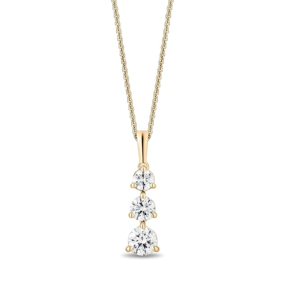 1.00 C.T. T. W. Round Cut Three Stone Diamond Pendant Necklace in 14K Gold