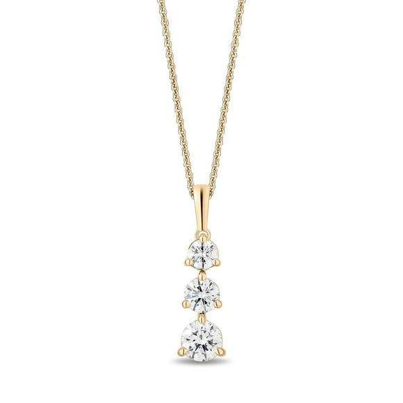 1.00 C.T. T. W. Round Cut Three Stone Diamond Pendant Necklace in 14K Gold