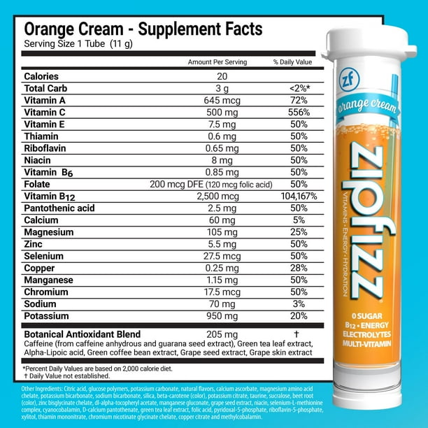 Zipfizz Energy Multi-Vitamin Hydration Drink Mix, Orange Cream, 20
