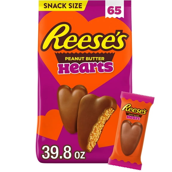 REESE'S Valentine Milk Chocolate Snack Size Peanut Butter Hearts Candy, 65 pcs.