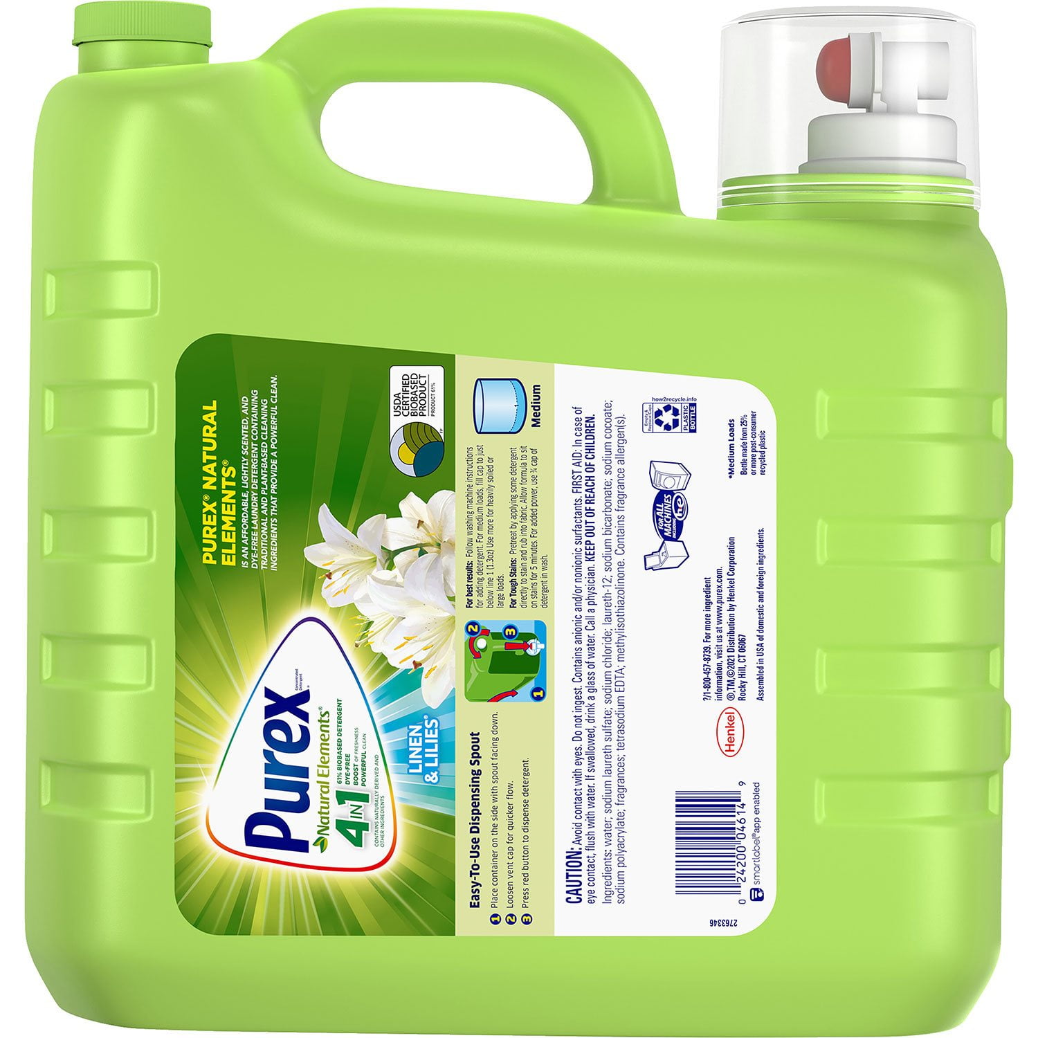 Purex Natural Elements Dye-Free Laundry Detergent, Linen & Lilies