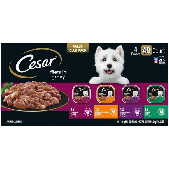 Cesar Filets in Gravy Wet Dog Food Steak and Poultry Variety Pack, 3.5 oz., 48 ct.