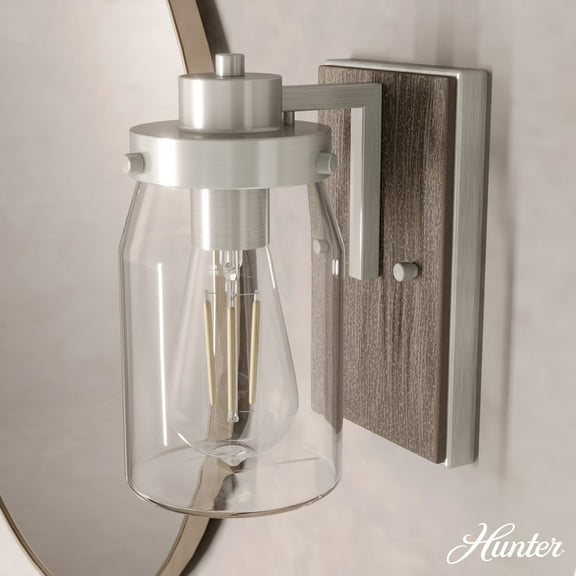 Hunter Devon Park with Clear Glass Bathroom Vanity Wall Light Fixture