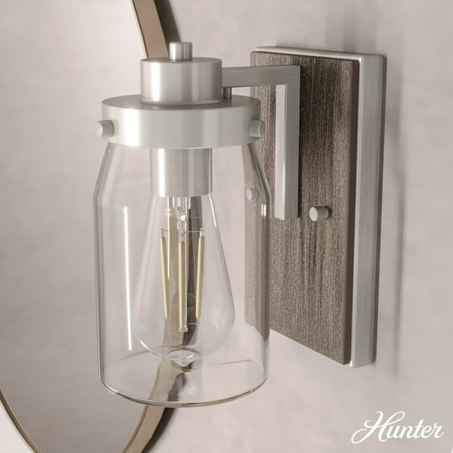 Hunter Devon Park with Clear Glass Bathroom Vanity Wall Light Fixture