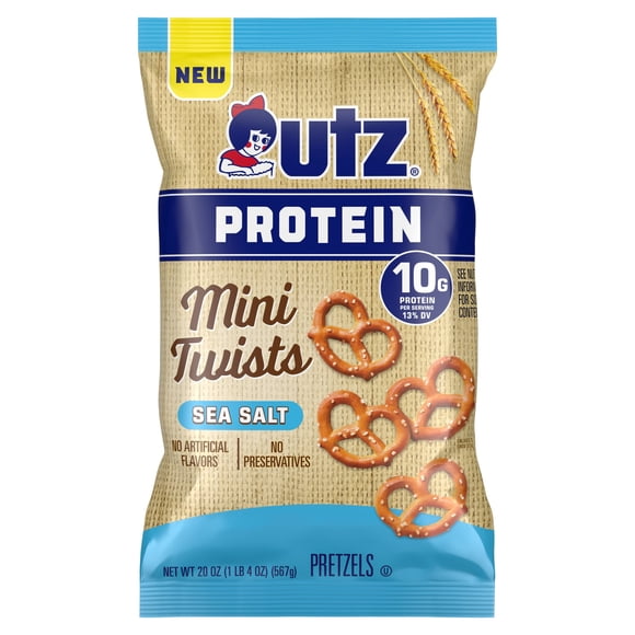Utz Protein Sea Salt Mini Twists Pretzels, 20 oz.
