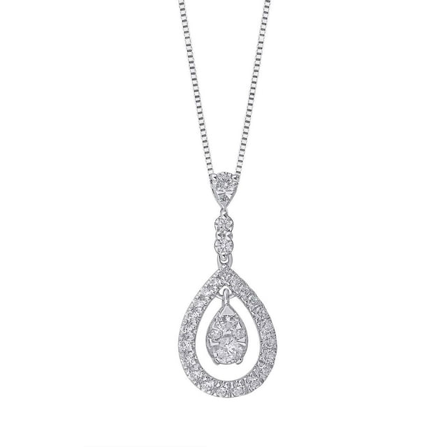 0.46 CT. T.W. Round Cut Tear Drop Diamond Pendant Necklace in 14K Gold