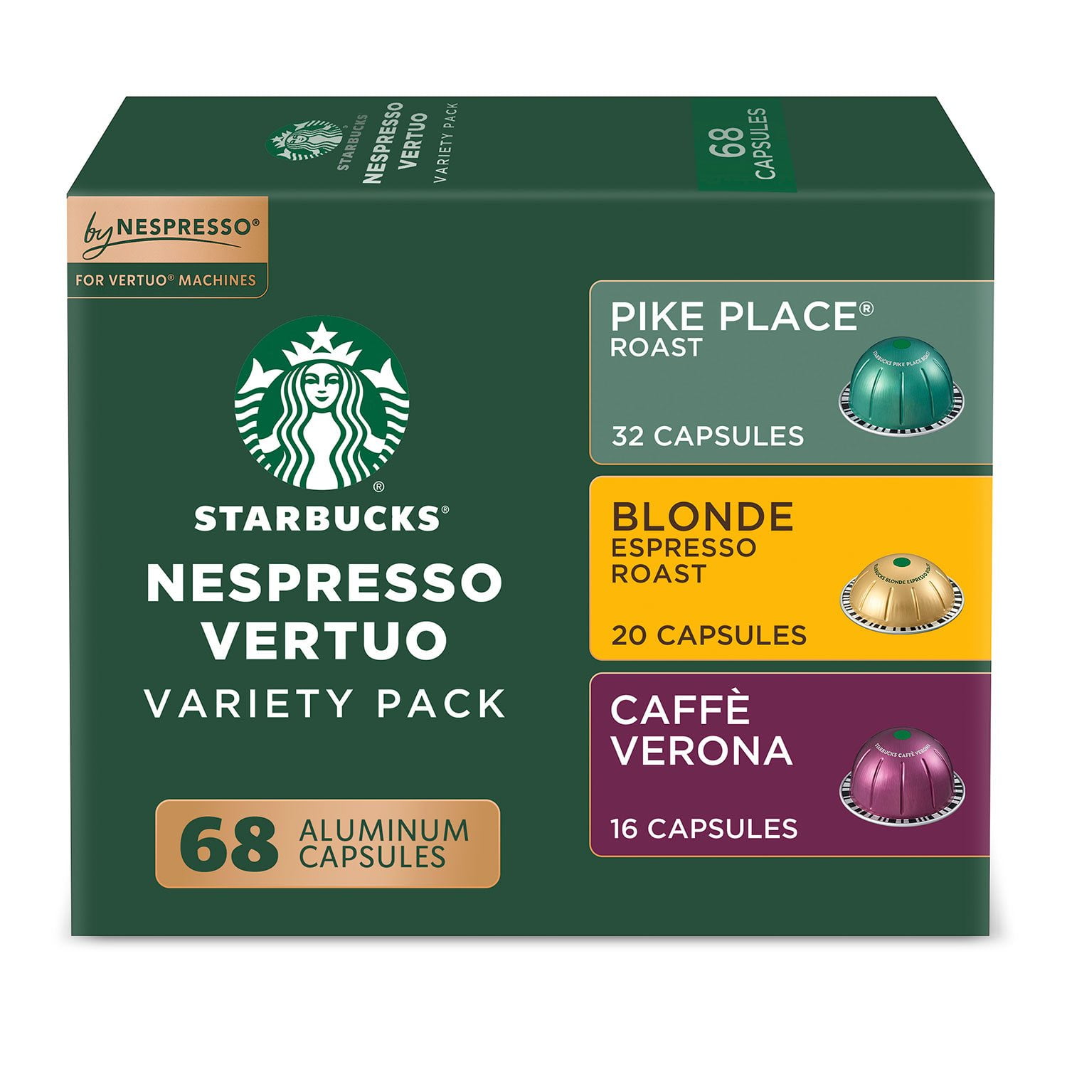 Starbucks by Nespresso Vertuo Coffee Pods, Variety Pack, 68 ct