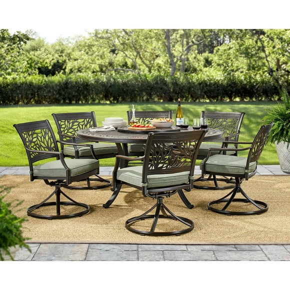 Member's Mark Savannah Round Dining Set with Sunbrella Fabric & Lazy Susan, 8pc
