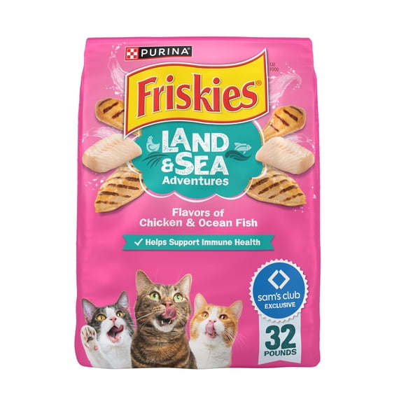 Friskies Land & Sea Adventures, Chickn and Ocean Fish Flavored, Adult Dry Cat Food, 32 lbs.