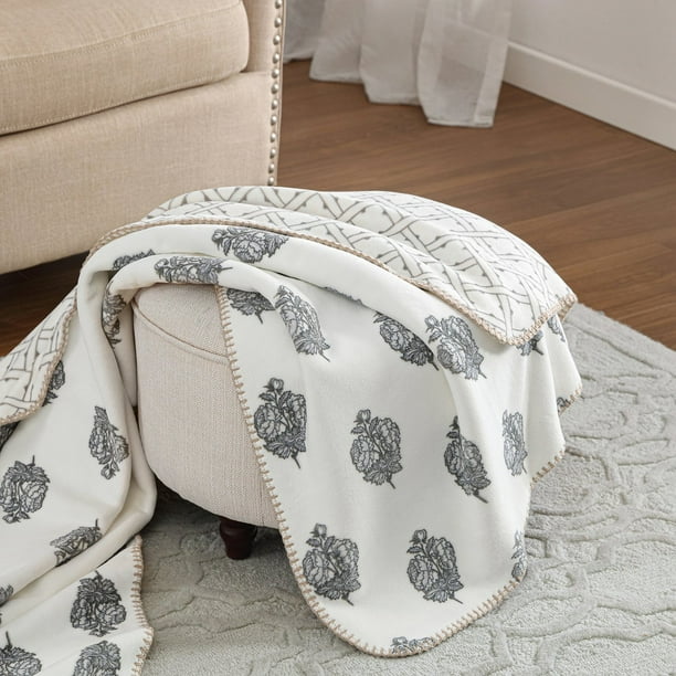 Laura Ashley Coco Plush Reversible Throw, 60