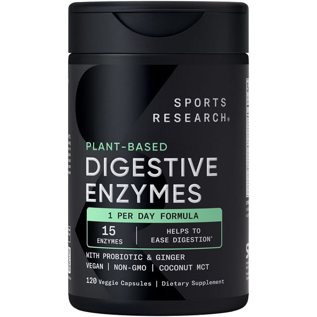 Sports Research Digestive Enzymes + Probiotic Vegan Supplement Capsules, 120 ct