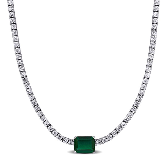 Lab Created Gemstone Tennis Necklace in Sterling Silver