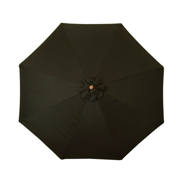 black wood patio umbrella Jazz Age Wooden Sequin Fringe 6ft Tilt JZ6-06 shading a cozy outdoor dining area 7.5' Round Outdoor Patio Umbrella