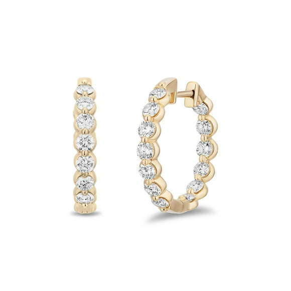 Round Cut In and Out Diamond Hoop Earrings in 14K Gold