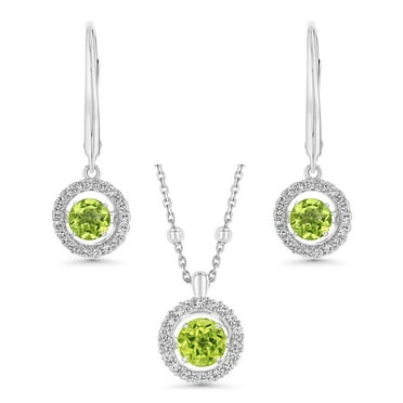 Round Cut Lab Created Gemstone Dancing Pendant & Earring Set in Sterling Silver