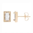 thumbnail image 1 of Baguette Cut Gemstone & 0.12 CT. TW Diamond Stud Halo Earrings in 14K Gold, 1 of 5