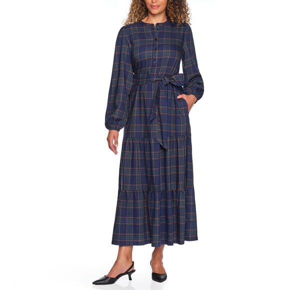Lands' End Women's Flannel Tiered Maxi Dress