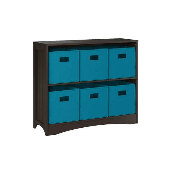 RiverRidge Horizontal Bookcase with 6 Bins, Assorted Shelf and Bin Colors