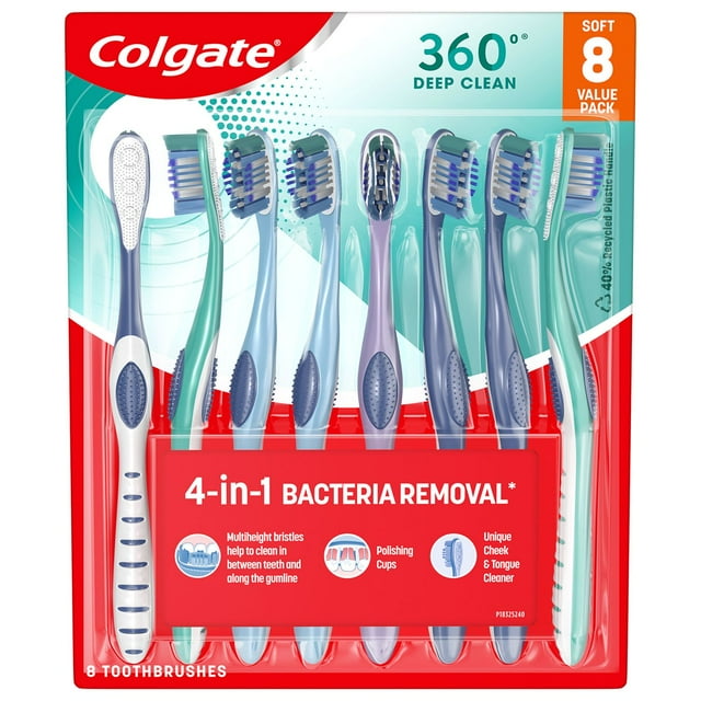 Colgate 360° Whole Mouth Deep Clean Toothbrushes, Soft, 8 ct.
