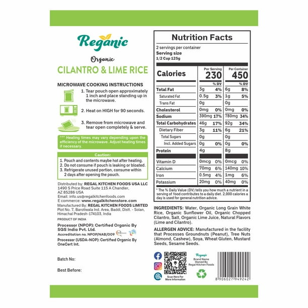 Organic Cilantro & Lime Rice, 8.8 oz., 6 pk. - Samsclub.com