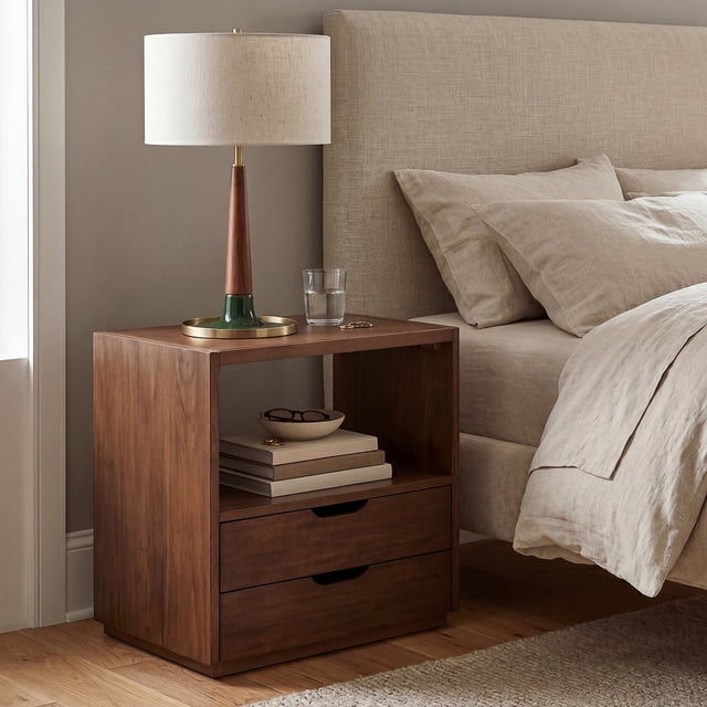 Bower Home Vegan Leather Top 2-Drawer Nightstand