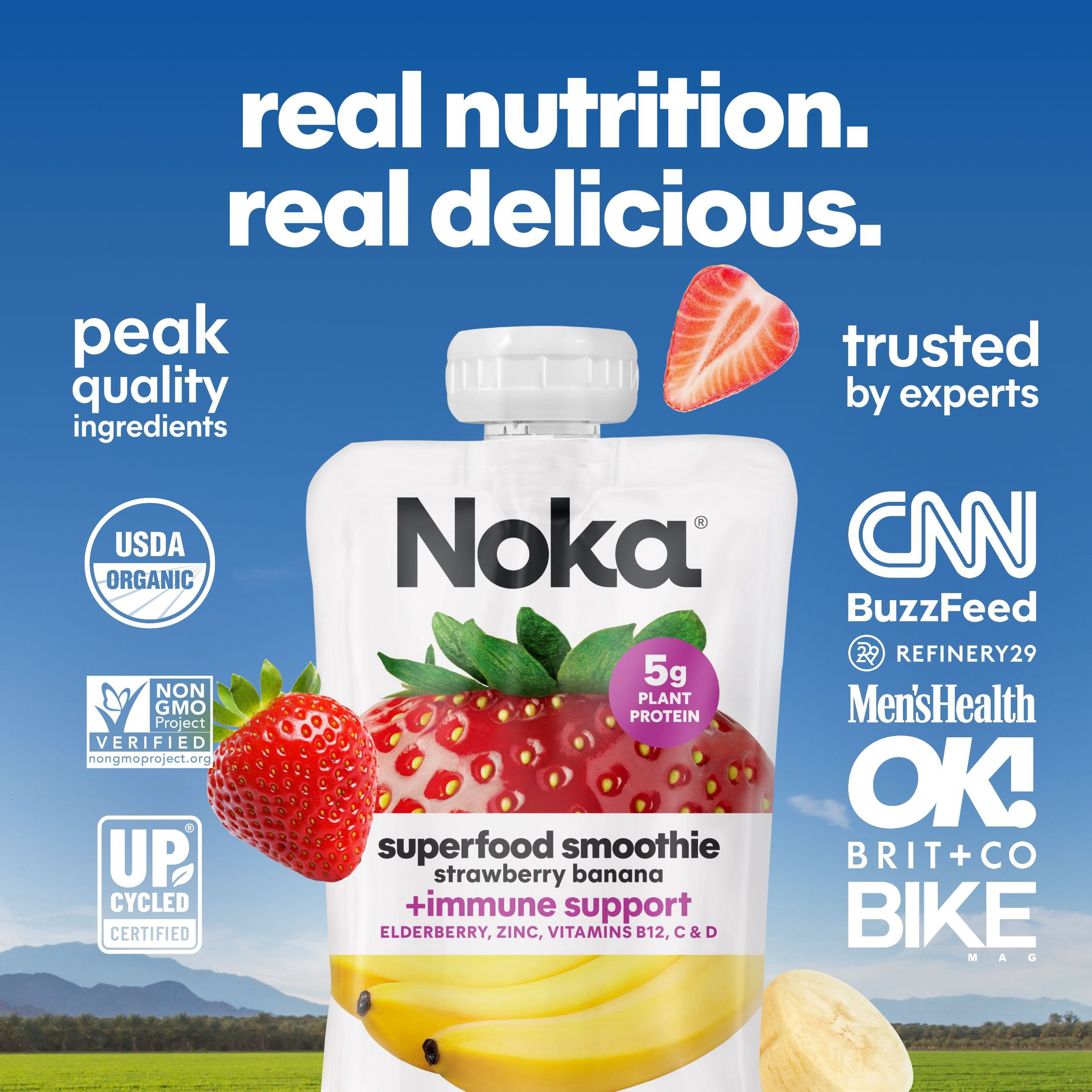 果物 nonotouya Noka Organic Plant Protein Smoothie Pouches, Strawberry Banana