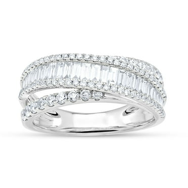 1.18 CT. T.W. Baguette Cut Cross Over Diamond Band in 14K Gold