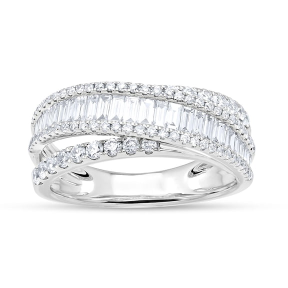 1.18 CT. T.W. Baguette Cut Cross Over Diamond Band in 14K Gold